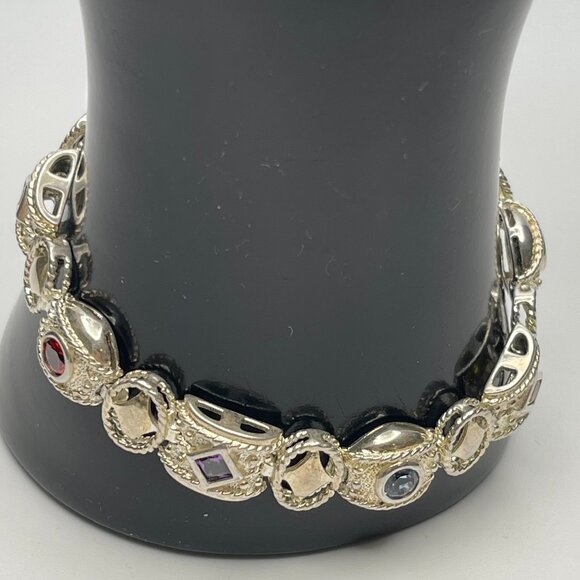 Vintage Sterling Silver Multi-Gemstone Link Bracelet - Preowned - Picture 4 of 10